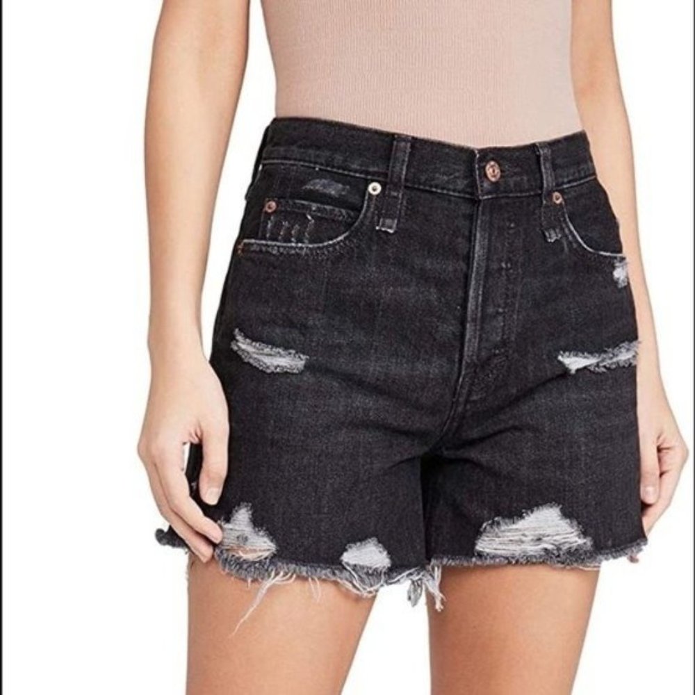 Free People NWT Makai Distressed Cut-Off Shorts in Black - Picture 2 of 12